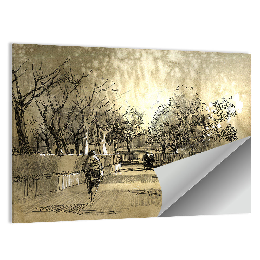 Late Afternoon Park Walkway Sketch Wall Art