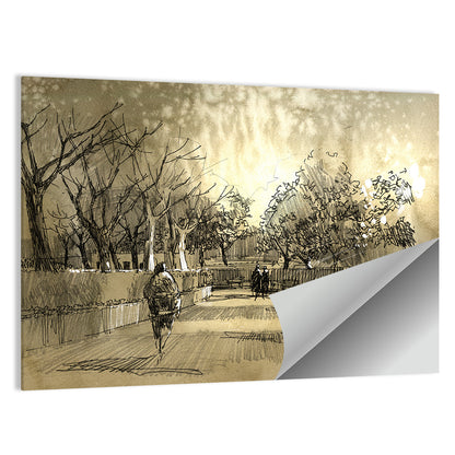 Late Afternoon Park Walkway Sketch Wall Art