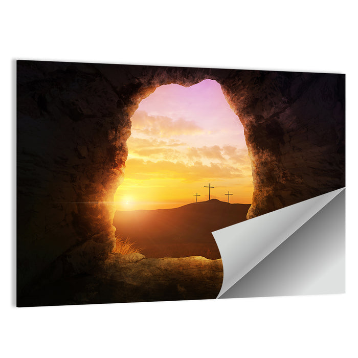 Empty Tomb with Three Crosses Wall Art as a poster print