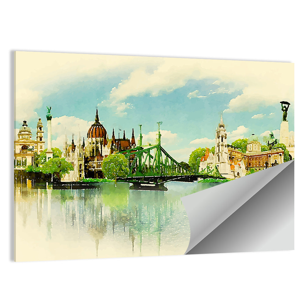 Budapest Riverfront Watercolor Wall Art