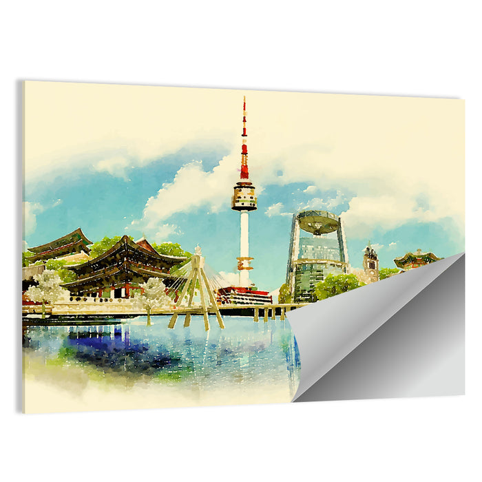 Seoul Skyline with N Seoul Tower Wall Art as a poster print