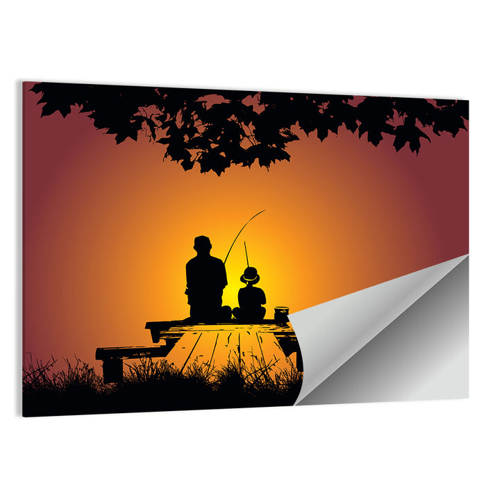 Dockside Sunset Fishing Silhouette Wall Art as a poster print