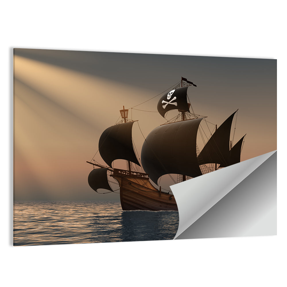 Pirate Ship at Sunset Wall Art