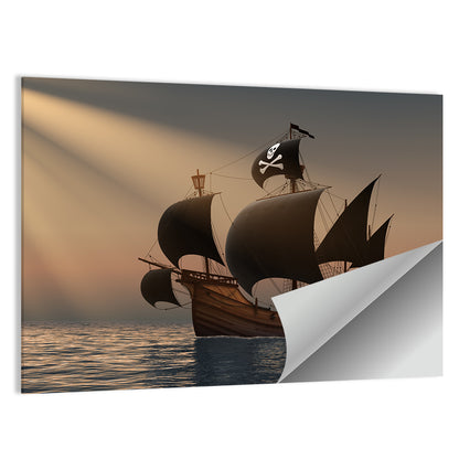 Pirate Ship at Sunset Wall Art