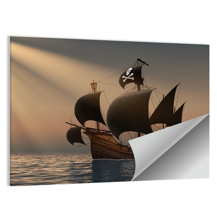 Pirate Ship at Sunset Wall Art as a poster print