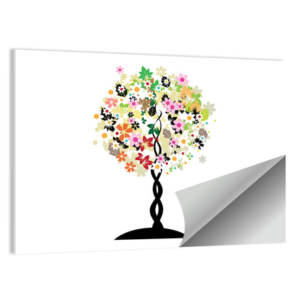 Braided Trunk Floral Tree Illustration Wall Art