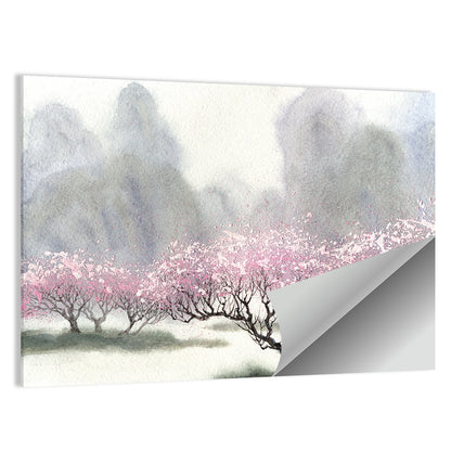 Cherry Blossom Orchard by the River Wall Art