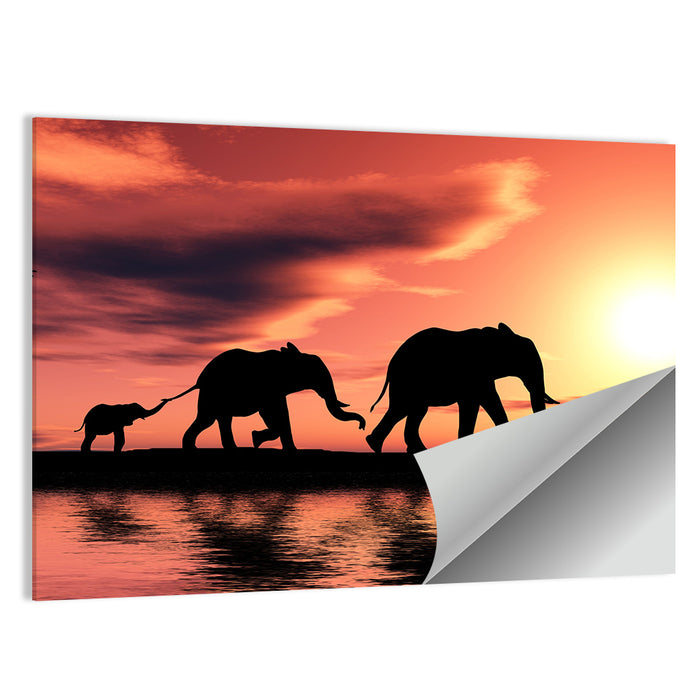 Marching Elephants at Sunset Wall Art as a poster print