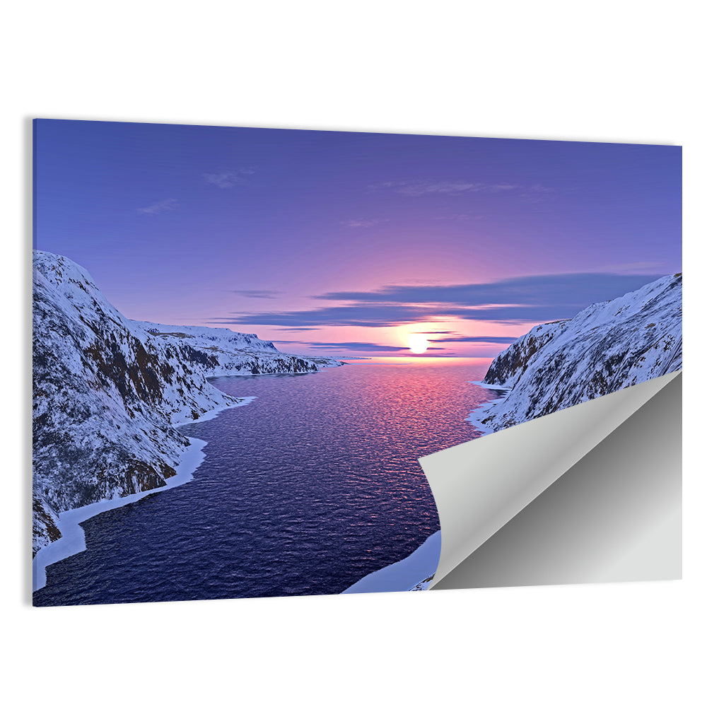 Snow-capped Mountain Fjord Sunset Wall Art