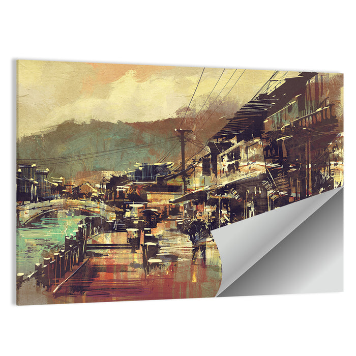 Old Riverside Village at Dusk Wall Art as a poster print