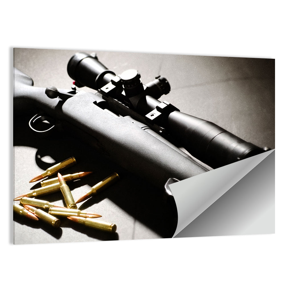 Bolt-action Sniper Rifle with Brass Cartridges Wall Art
