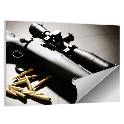 Bolt-action Sniper Rifle with Brass Cartridges Wall Art