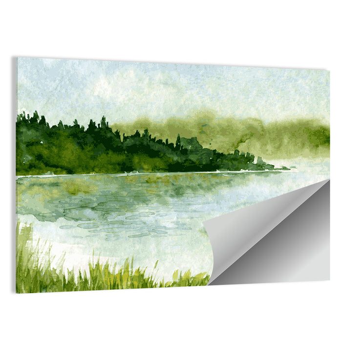 Misty Spruce Lake Landscape Wall Art as a poster print