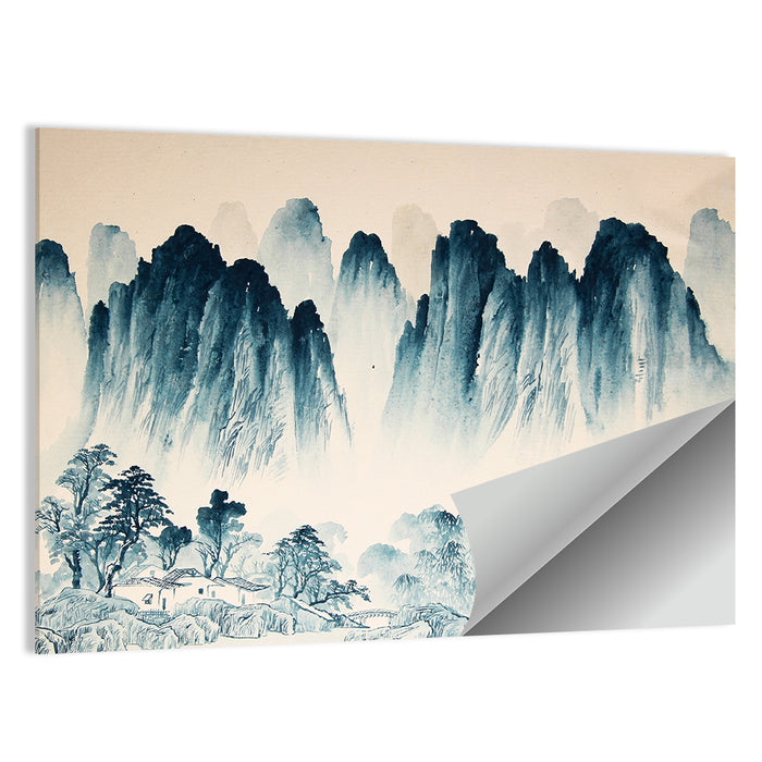 Misty Chinese Ink Wash Landscape Wall Art as a poster print
