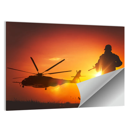 Soldier Silhouette at Sunset Wall Art
