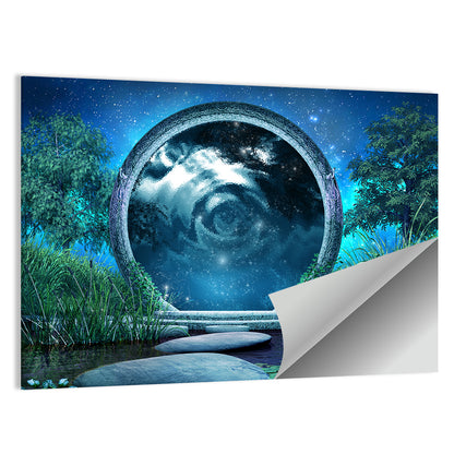 Stone Portal on Moonlit Lake Wall Art