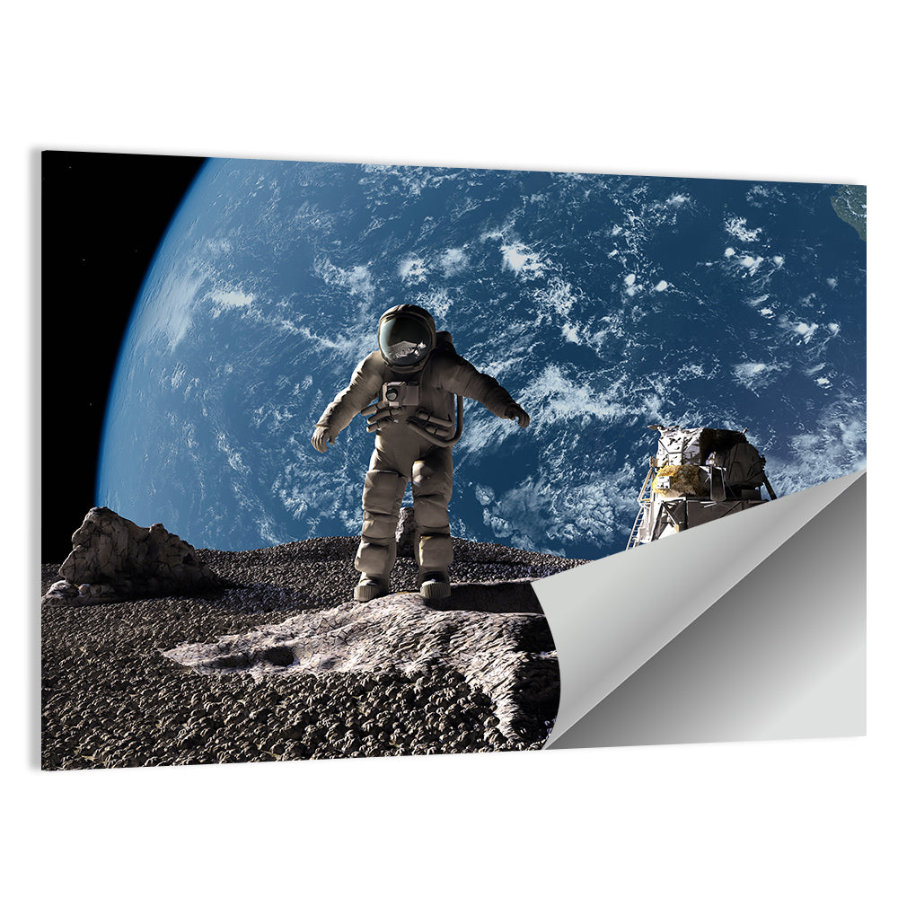 Astronaut on Cratered Planet Wall Art