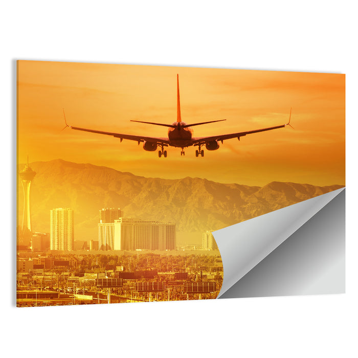 Las Vegas Sunset Plane Landing Wall Art as a poster print