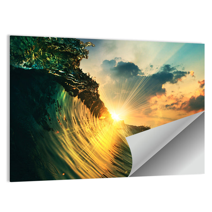 Sunset Through a Curling Wave Wall Art as a poster print