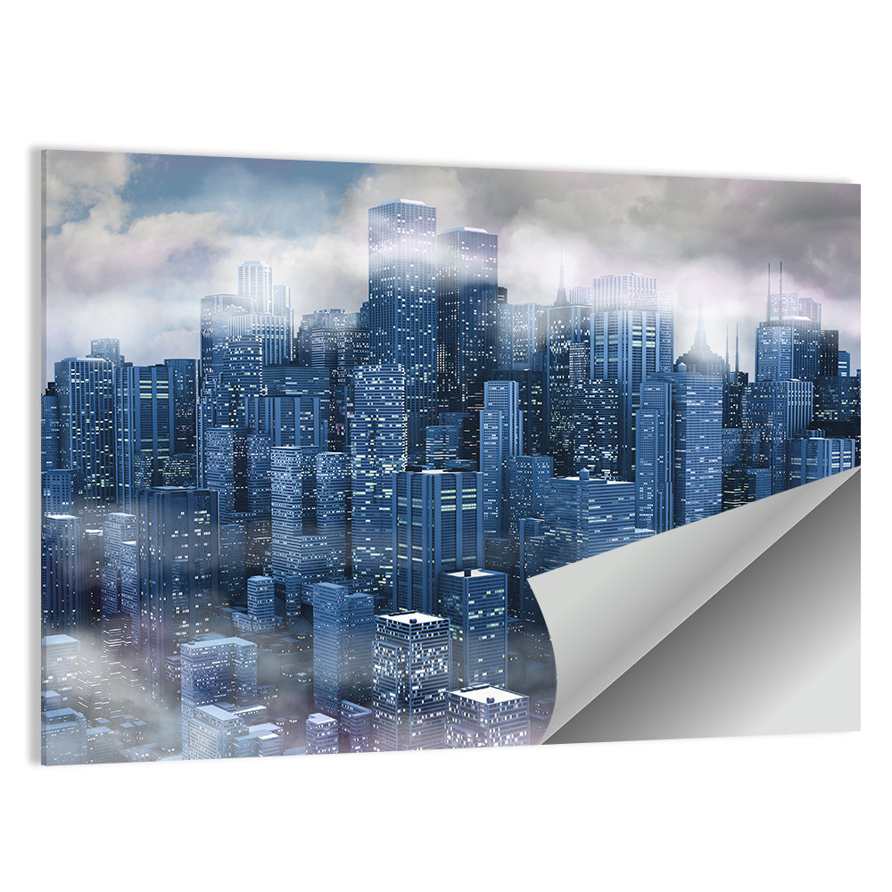 Misty Twilight City Skyline Wall Art