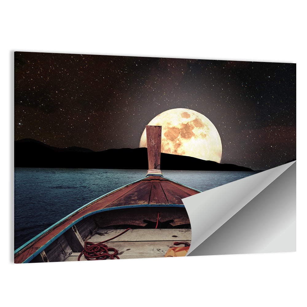 Longtail Boat Under Full Moon Wall Art