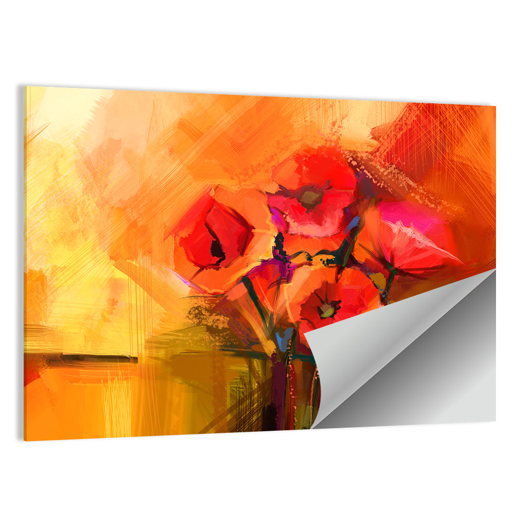 Impasto Red Poppy Bouquet Wall Art