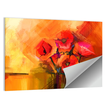 Impasto Red Poppy Bouquet Wall Art