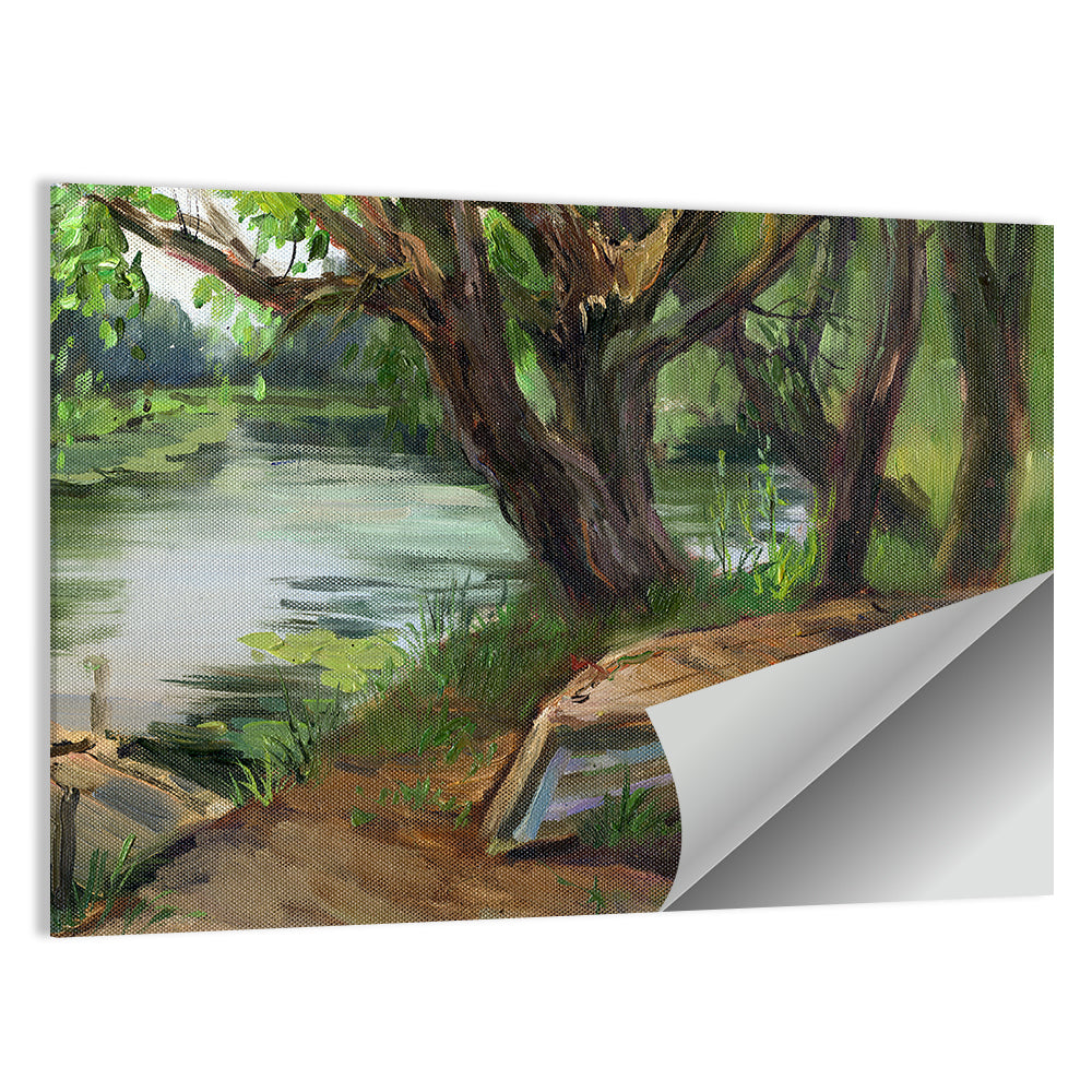 Overturned Boat on Quiet River Wall Art