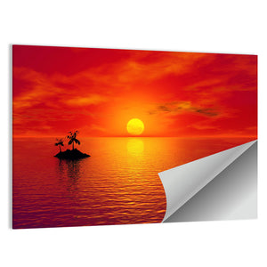 Small Island With Coconut Trees Sunset Wall Art