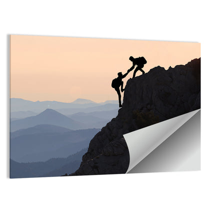 Sunset Mountaineering Silhouette Wall Art