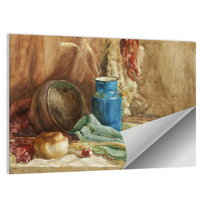 Blue Milk Can Watercolor Still Life Wall Art