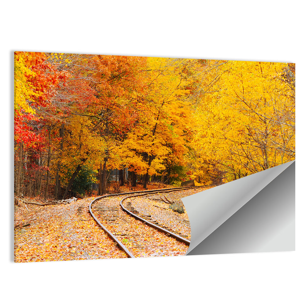 Curving Railroad Through Autumn Forest Wall Art