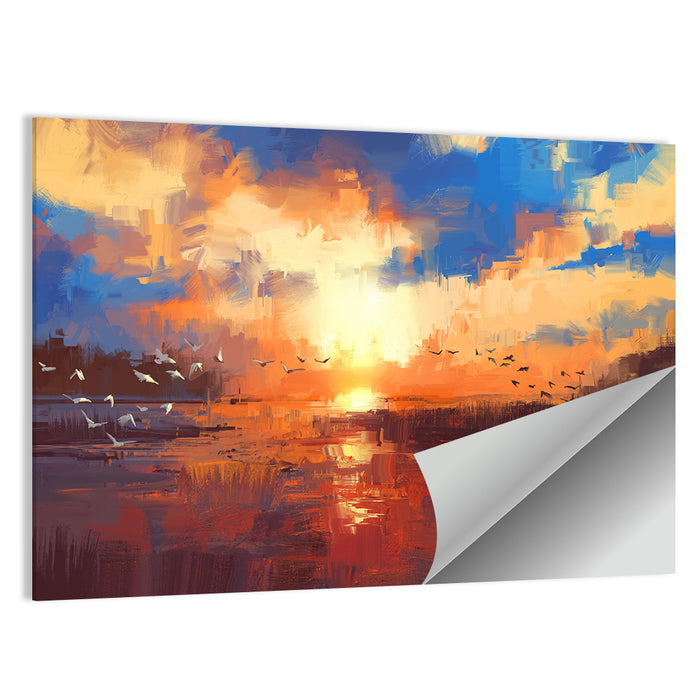 Golden Sunset Over Lake Wall Art as a poster print