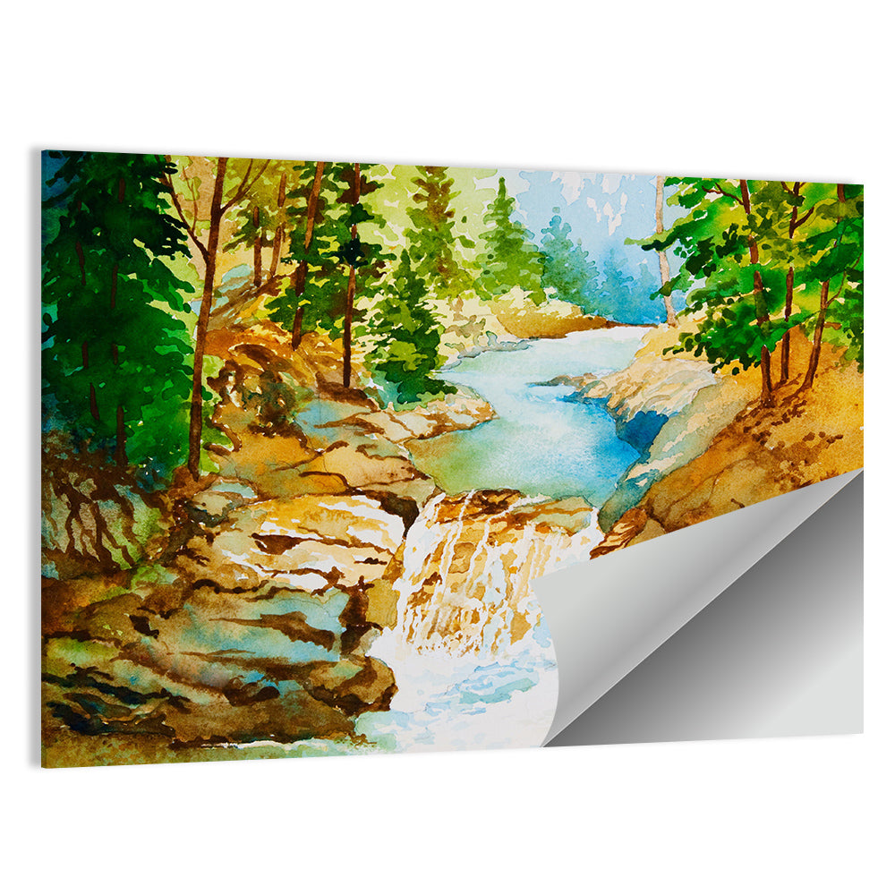 Mossy Forest Waterfall Wall Art