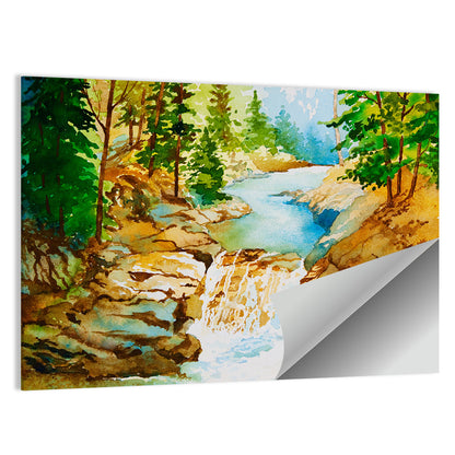 Mossy Forest Waterfall Wall Art