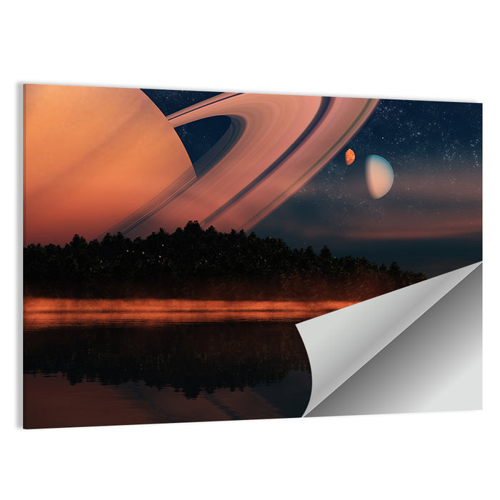Ringed Planet Over Alien Lake Wall Art as a poster print
