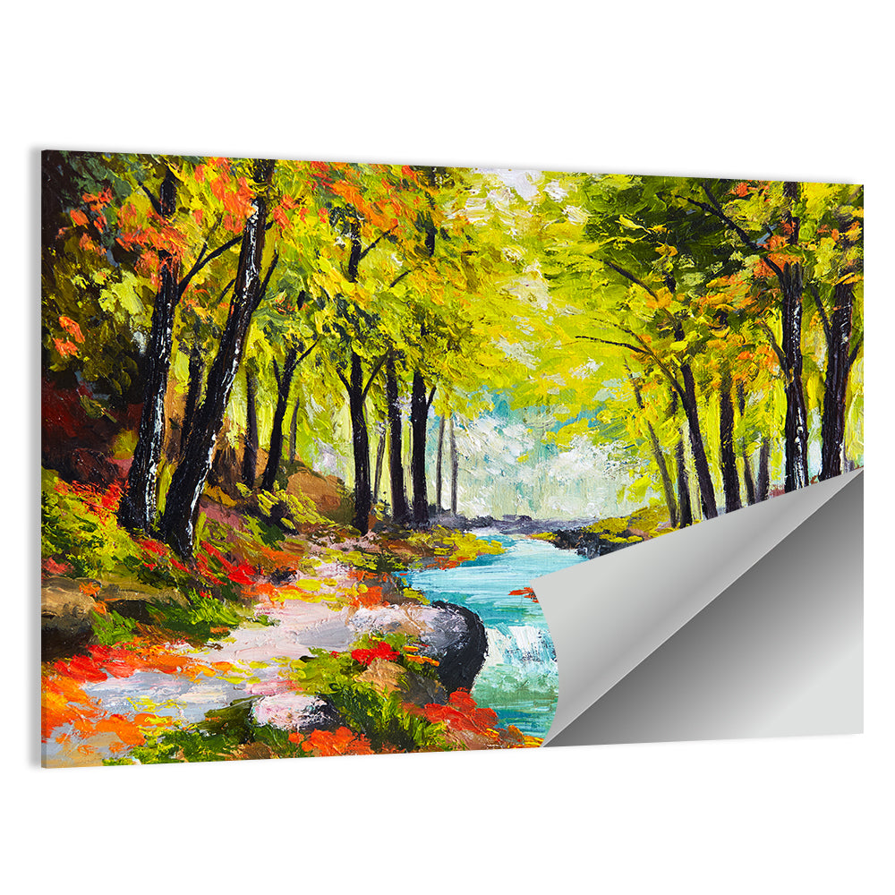 Winding Autumn Stream with Waterfall Wall Art