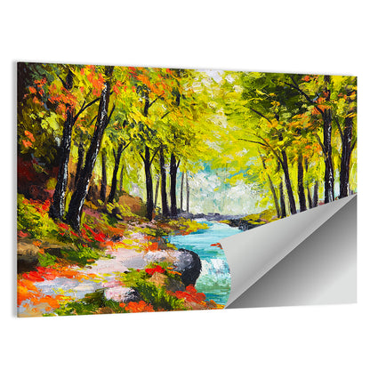 Winding Autumn Stream with Waterfall Wall Art