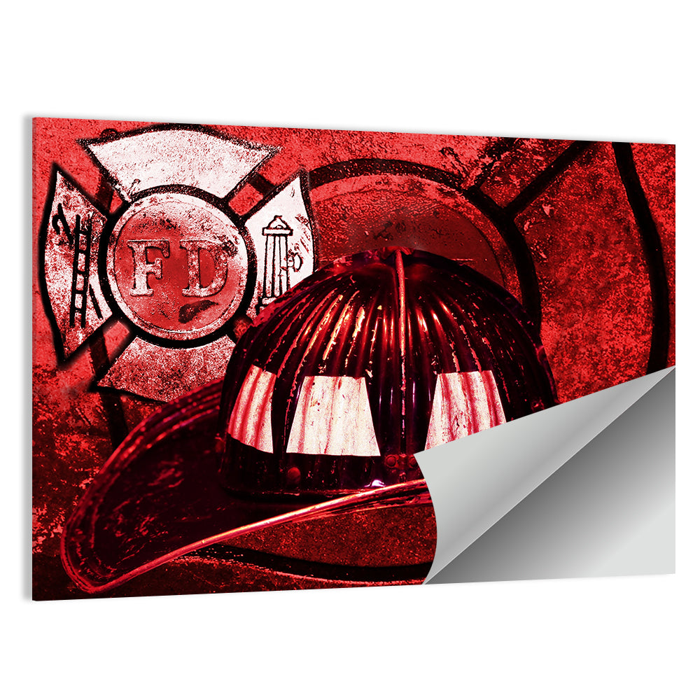 Vintage Fire Helmet with Maltese Cross Wall Art