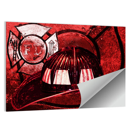 Vintage Fire Helmet with Maltese Cross Wall Art