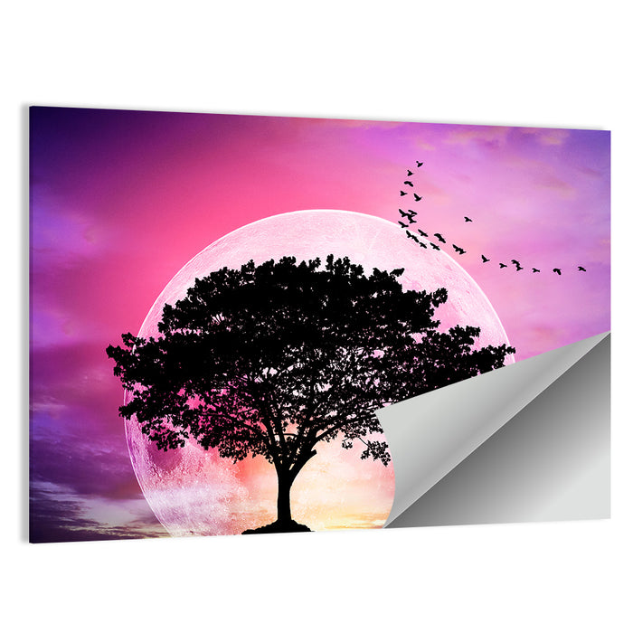 Tree Beneath Twilight Moon Wall Art as a poster print