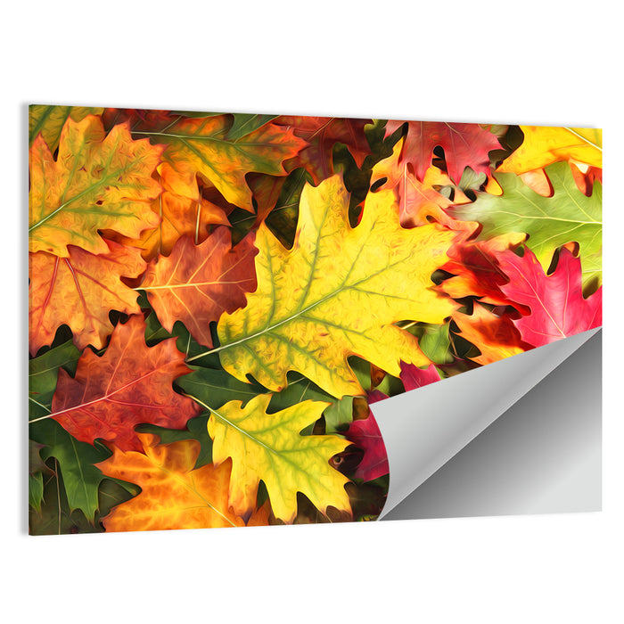 Painterly Autumn Oak Leaves Wall Art as a poster print