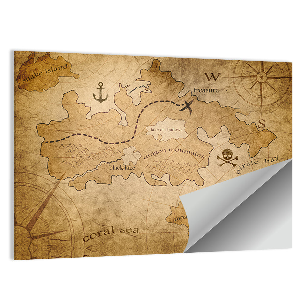 Vintage Pirate Treasure Map Wall Art