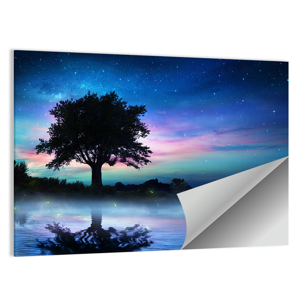 Lonely Tree Under Starry Sky Wall Art