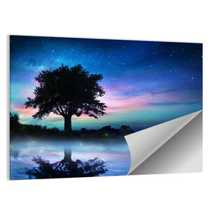 Starry Night With Lonely Tree Wall Art