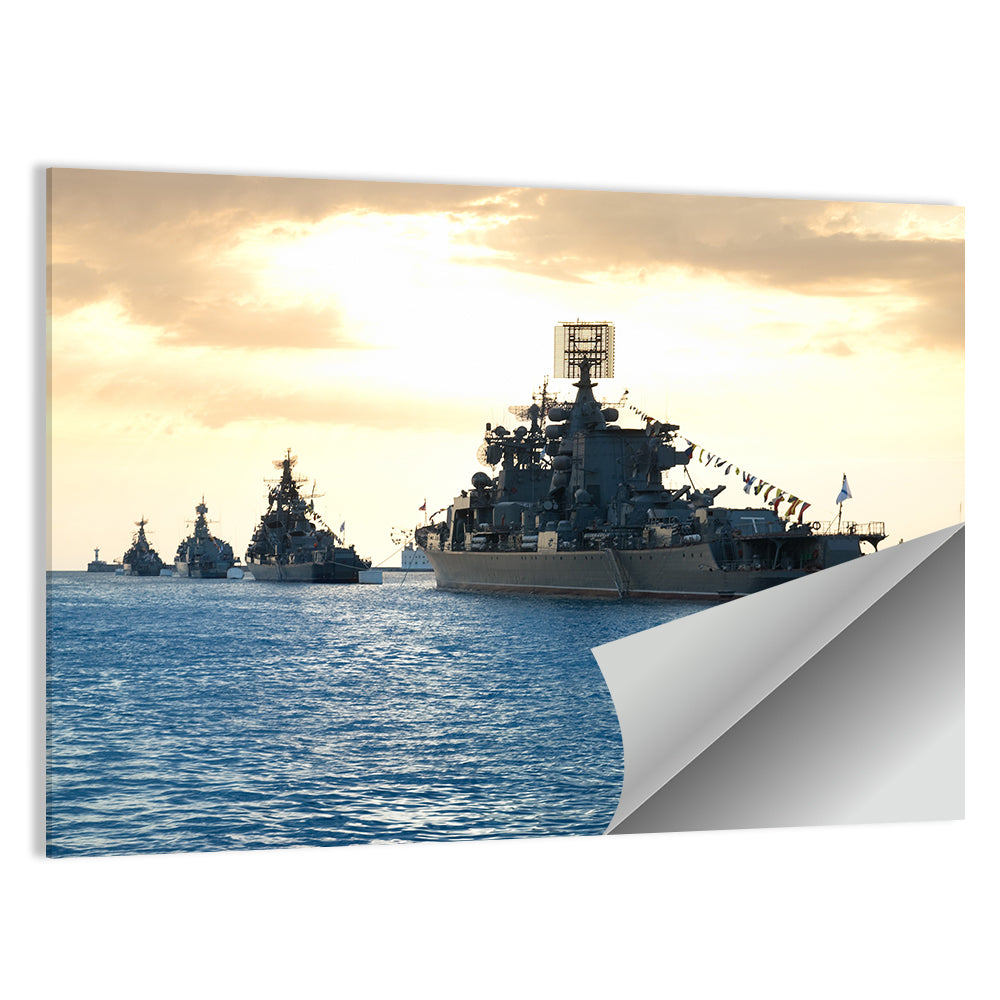 Naval Fleet at Golden Sunset Wall Art