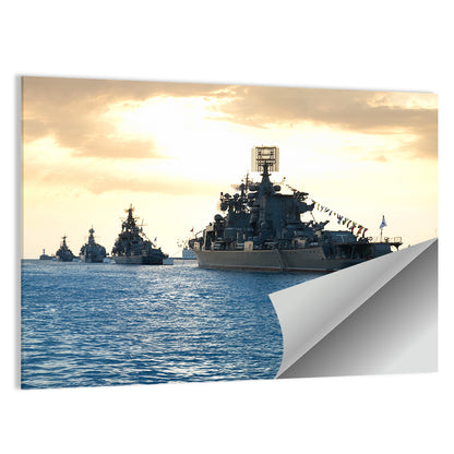 Naval Fleet at Golden Sunset Wall Art