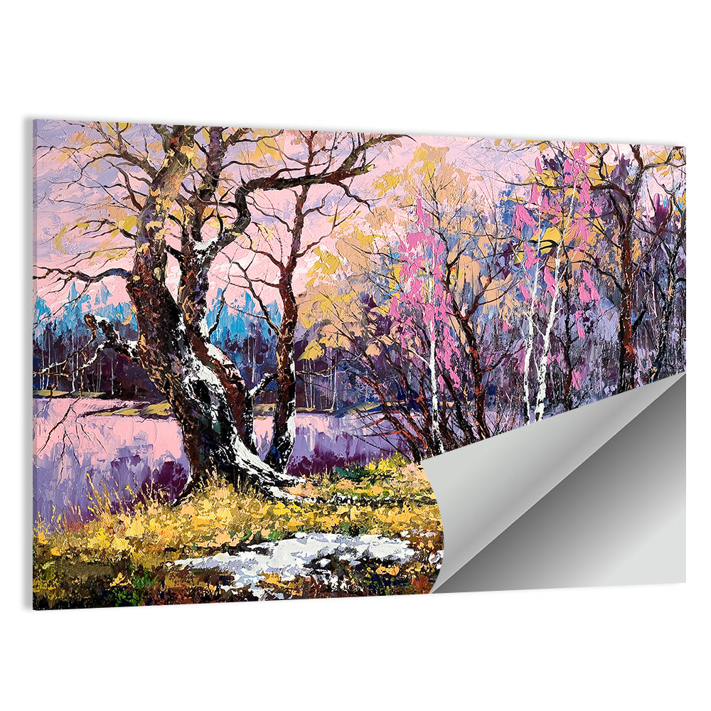 Autumn Lake with Pink Reflection Wall Art