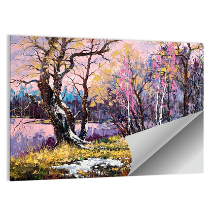 Autumn Lake with Pink Reflection Wall Art