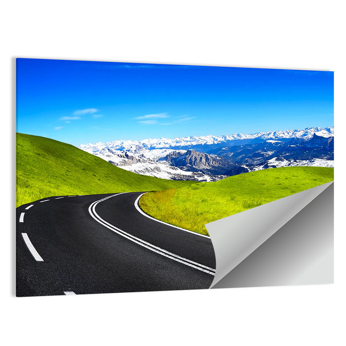 Winding Road Through Snow-capped Mountains Wall Art as a poster print